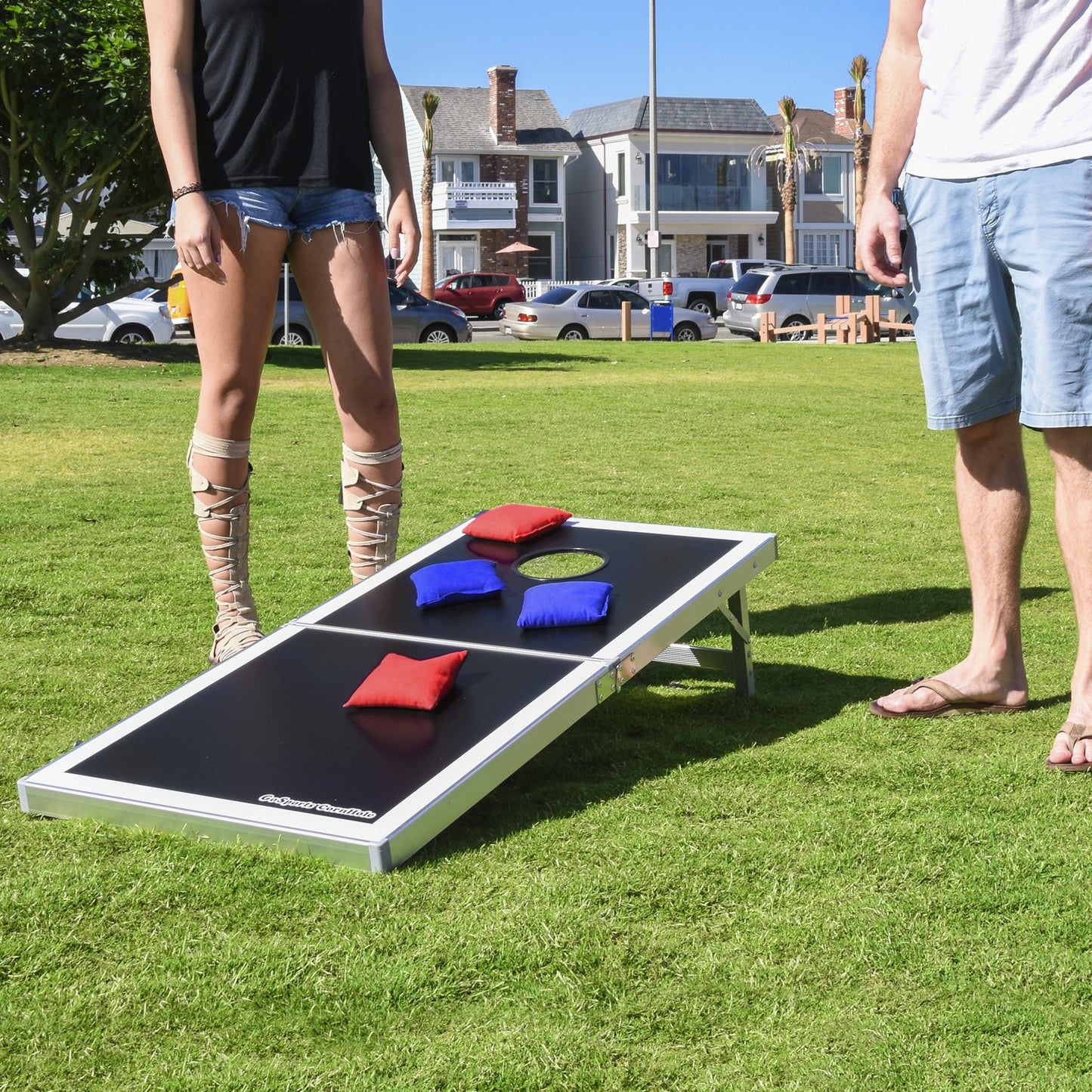 GoSports Cornhole PRO Regulation Size Bean Bag Toss Game Set (Black)