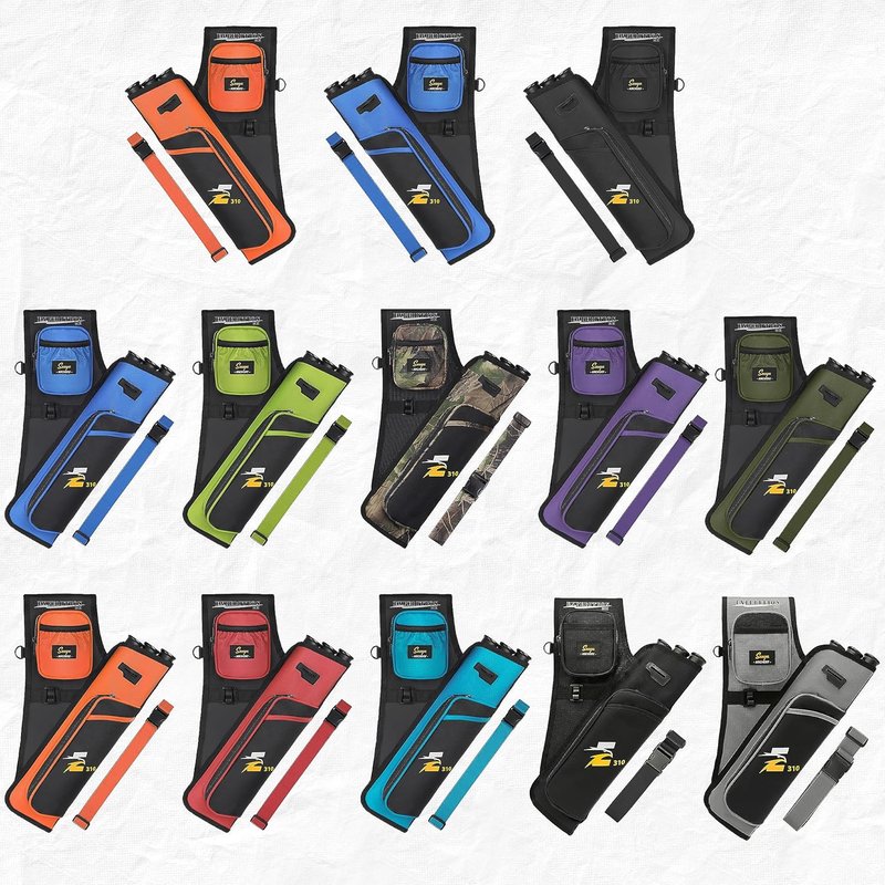 Archery Hip Quiver for Arrows - 3 Tubes Holder with Pockets & Waist Belt | Fits Compound & Recurve Bows