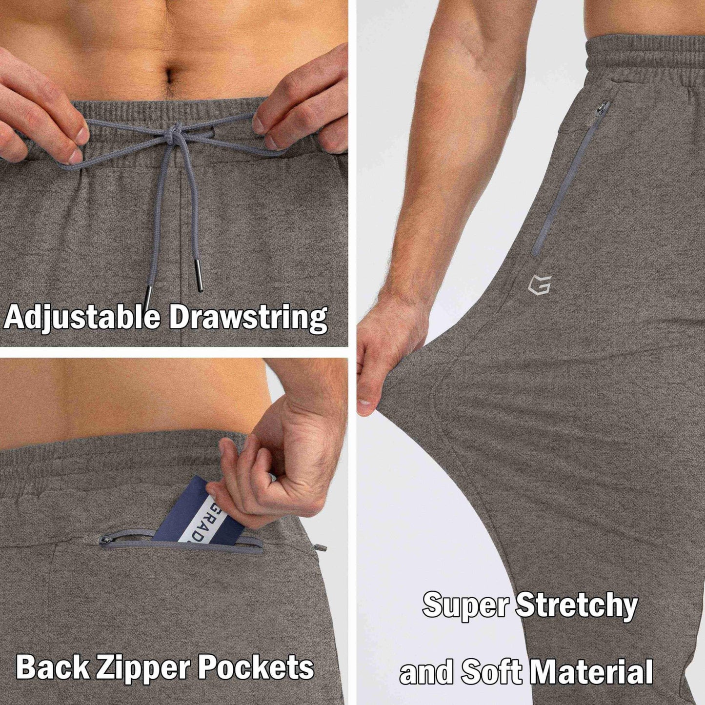 G Gradual Men's Sweatpants with Zipper Pockets Tapered Joggers for Men Athletic Pants for Workout, Jogging, Running (Heathered Brown Light, Medium)