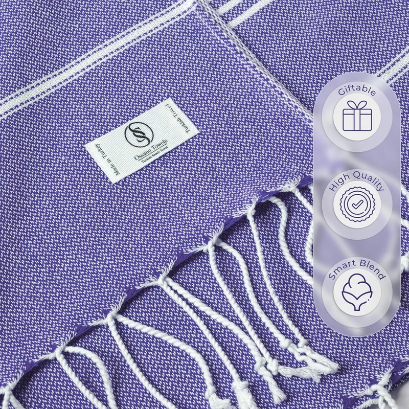 Turkish Beach Towel - Compact & Soft Extra Large (39" x 71") | Quick Dry, Versatile Yoga Mat, Picnic Blanket, Bath Towel - Purple