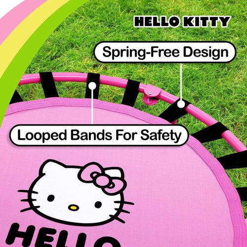 Hello Kitty Indoor Mini Trampoline with Handle for Toddlers, Round Jumping Mat, Pink