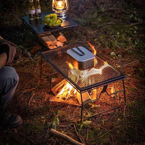 CAMPINGMOON 2pcs Campfire Grill Storage Rack Camping Grill Steel Foldable Stackable T-238