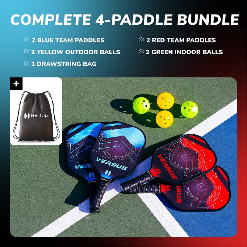 Helium Pickleball Paddles Set of 4 - USAPA Certified - Graphite Fiberglass Surface, Lightweight Honeycomb Core