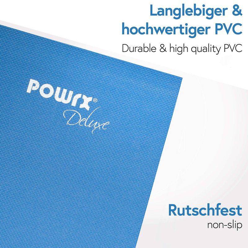 POWRX Extra-Thick Exercise Yoga Mat | Non-Slip Surface | Versatile Workout | Pilates Mat | Travel-Friendly Design with Strap | Ideal for Stretching and Training | 173 x 61 x 0.4 cm | Royal Blue