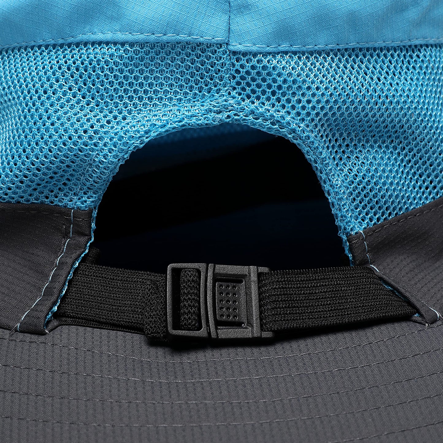 Womens Summer Sun Hat Beach Hat Wide Brim Outdoor UV Protection Hat Foldable Cool Mesh Ponytail Bucket Hat (Sky Blue-Gray)