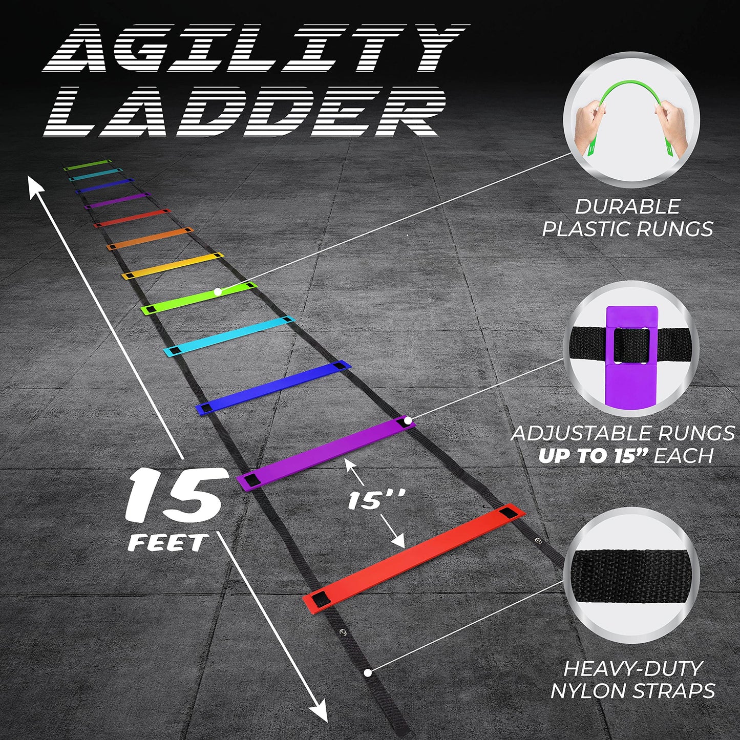 Yes4All Agility Ladder Speed Training Equipment - Speed Ladder for Kids and Adults with Carry Bag - 12 Rungs, Rainbow