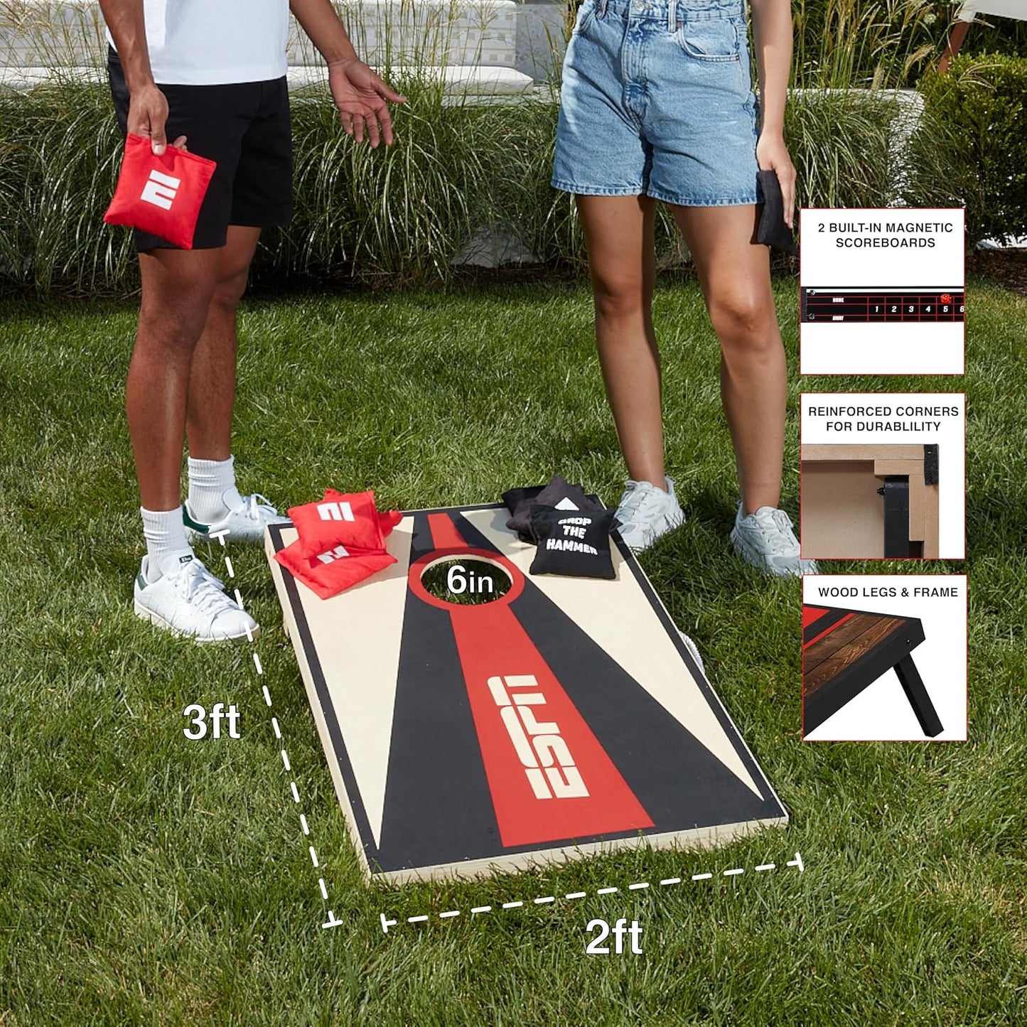 Solid Wood Cornhole Board Set - Includes Bean Bags & Travel Case | Perfect for Outdoor Games