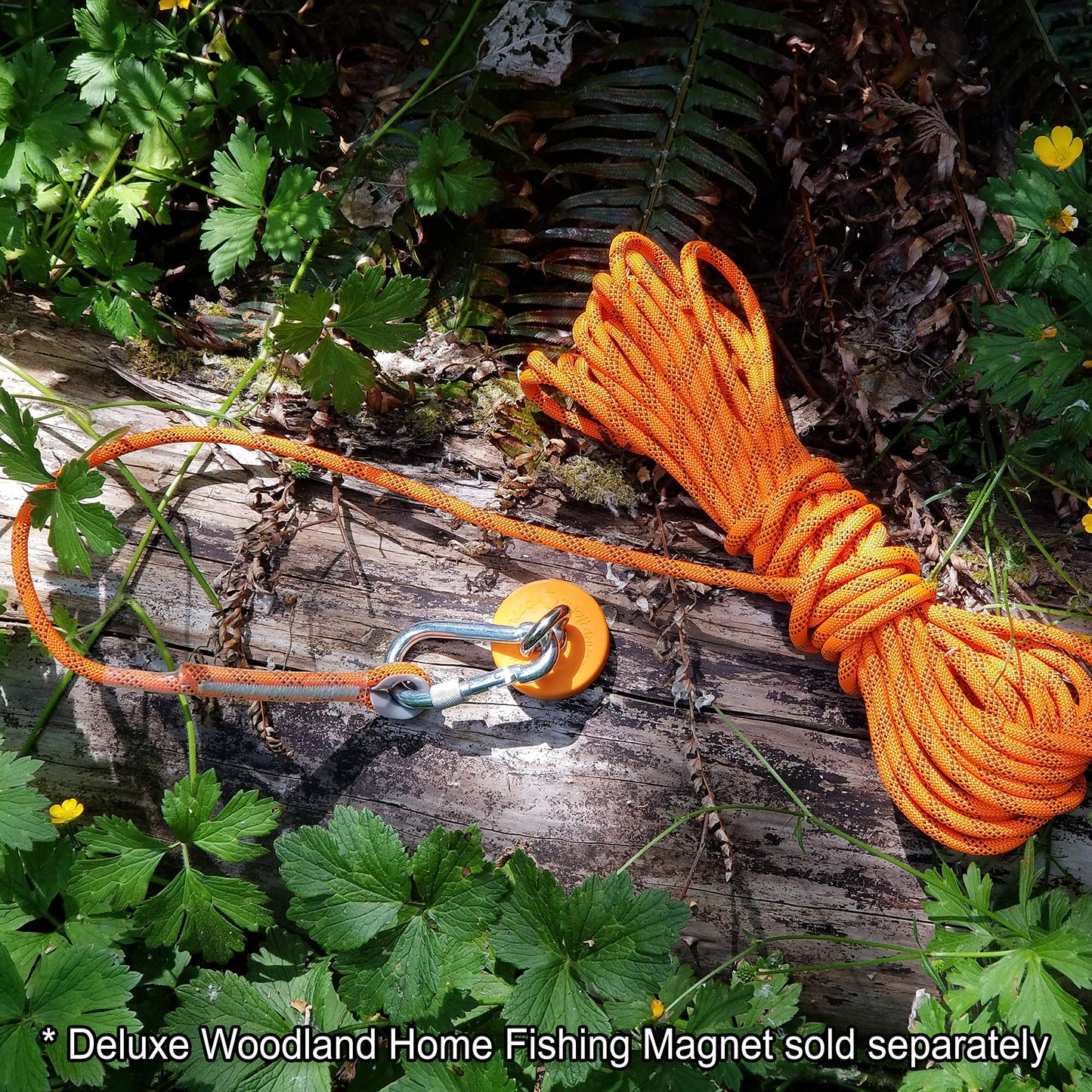 Woodland Home Magnet Fishing Rope with Oval Connector, 2000LB Pulling Forces, 8mm Thick, 52 FT, Durable Quality Rope for Fishing Magnet, camping, Boating, Outdoor & Indoor Use, Bright Orange