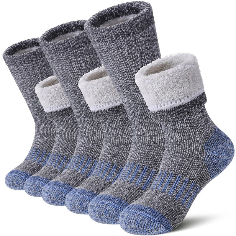 LANLEO Kids Merino Wool Hiking Socks Boys Girls Winter Thermal Warm Thick Cozy Cushion Boot Crew Socks 3 Pairs Hiking Socks Blue,4-7 Year Old
