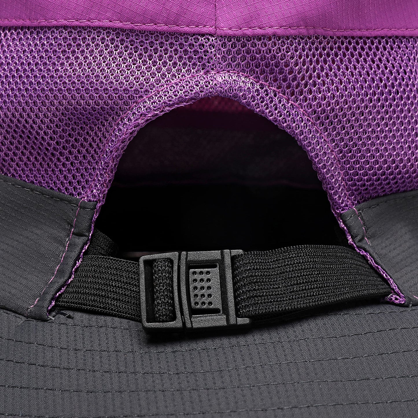 Womens Summer Sun Hat Beach Hat Wide Brim Outdoor UV Protection Hat Foldable Cool Mesh Ponytail Bucket Hat (Purple-Gray)