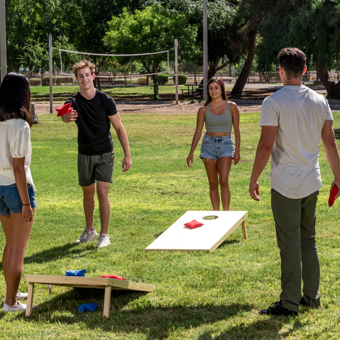 JOYIN 16 Cornhole Bean Bags for Tossing (4.7” x 4.7”), Durable Nylon All-Weather Game, Includes 16 Bean Bags and a Carry Bag, Cornhole Game Set, Party Supplies for Kids & Adults