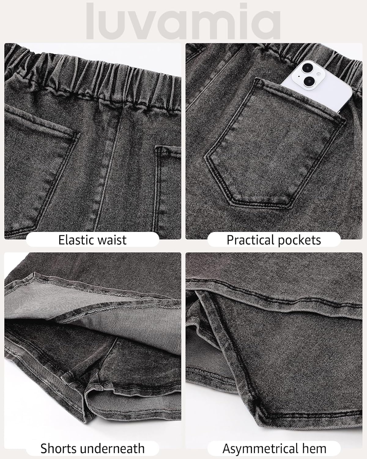 High-Waisted Jean Skorts for Women - Stretchy Denim Wrap Skirt with Shorts | Trendy Asymmetrical Design
