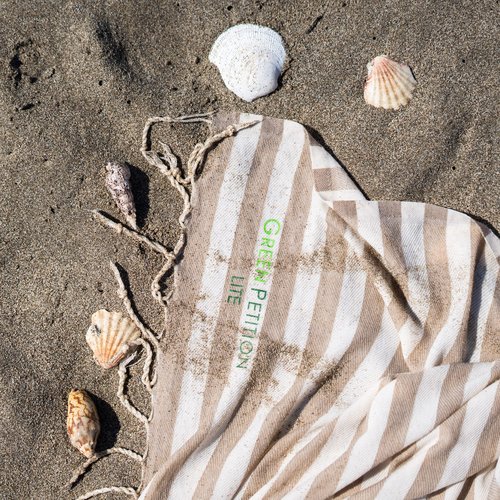 Green Petition Peshtemal Organic Cotton, Quick Dry, Compact, Lightweight, Undyed, Recycled with Bag (35 x 67, Sand Beige)