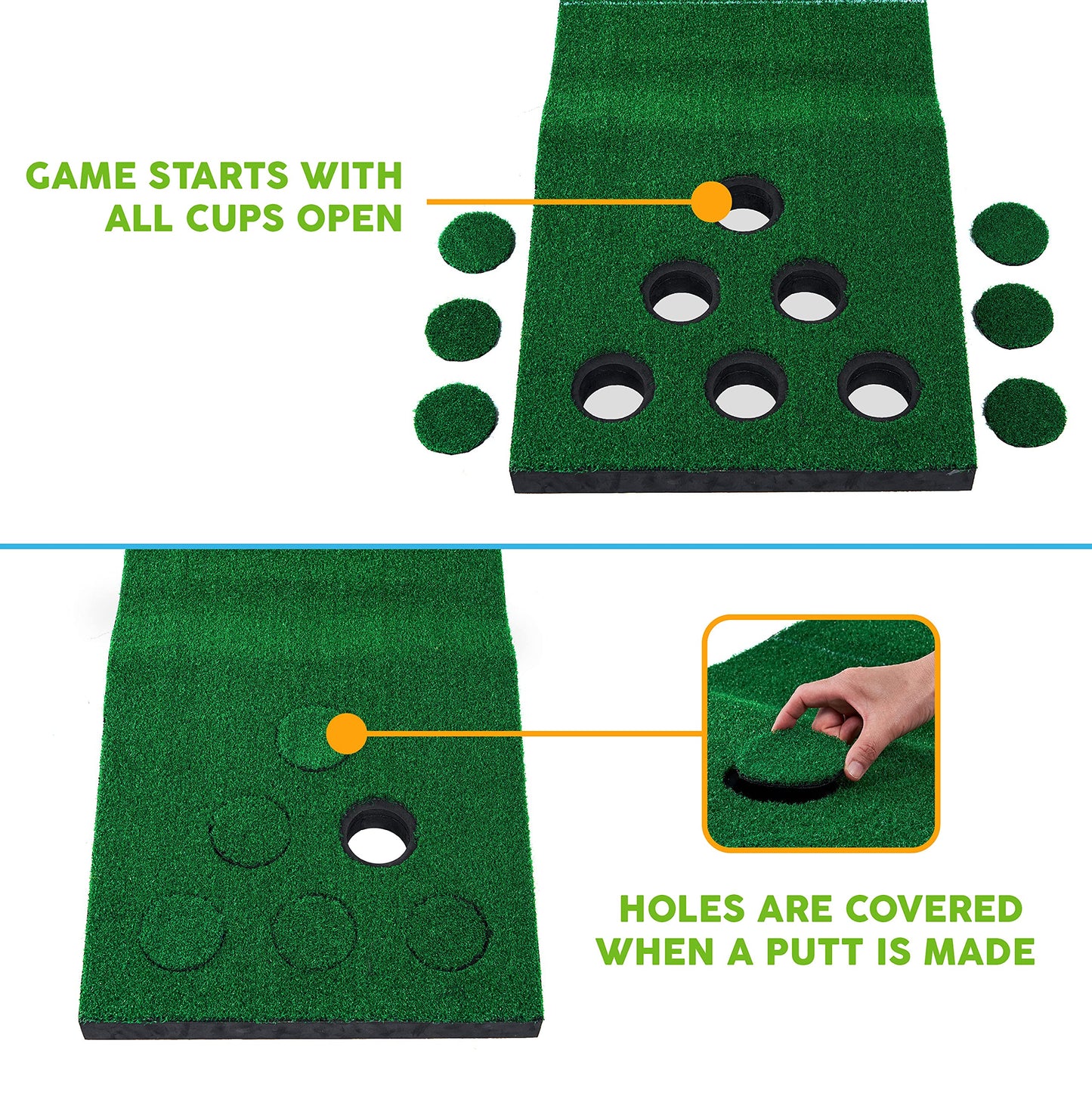 MD Sports Big Sky Pong Golf Putting Mat Game with 12 Cup Covers - Portable Outdoor Putting Green with Non-Slip Bottom for Tailgating, Backyard Parties, Beach - Outdoor Games for Adults and Family