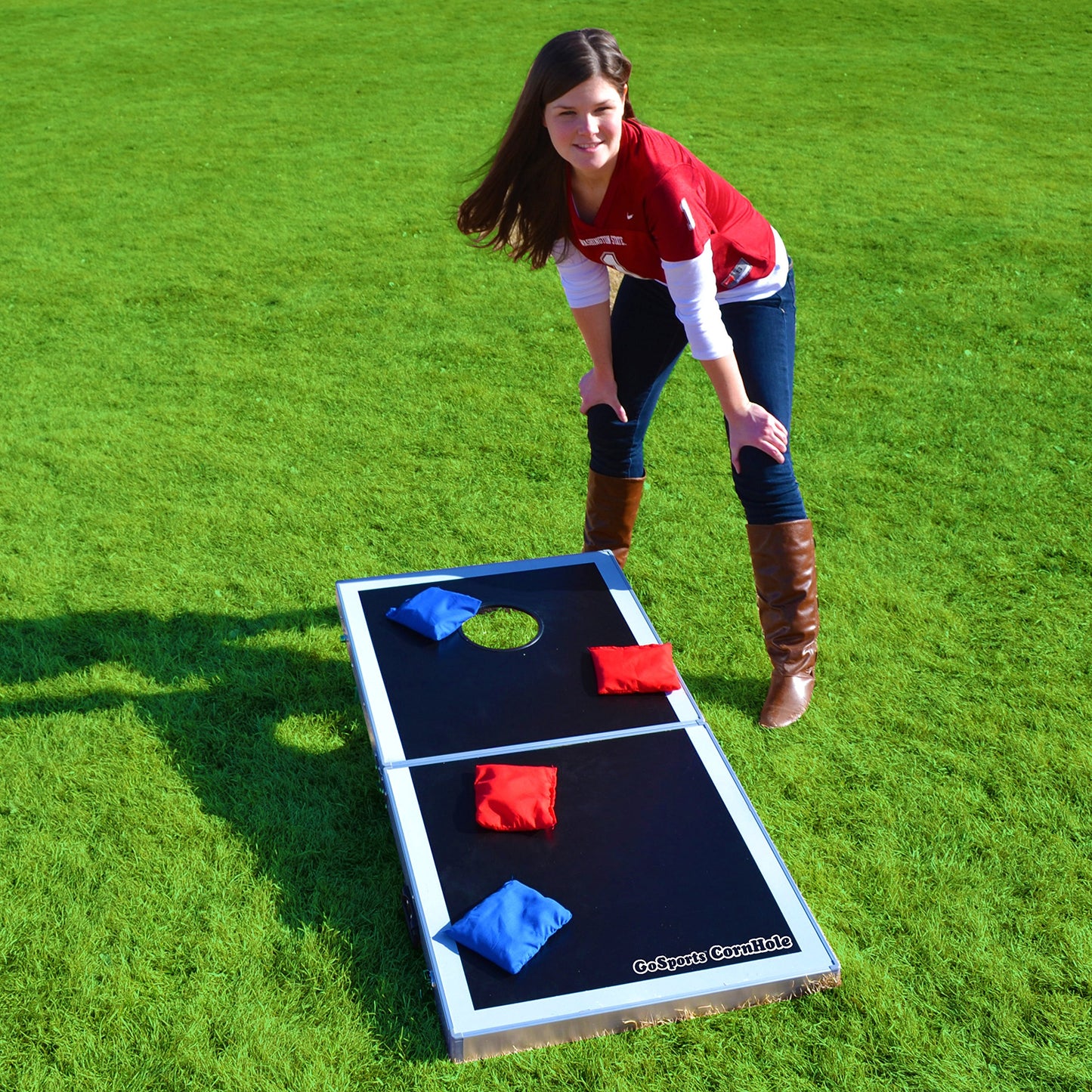 GoSports Cornhole PRO Regulation Size Bean Bag Toss Game Set (Black)