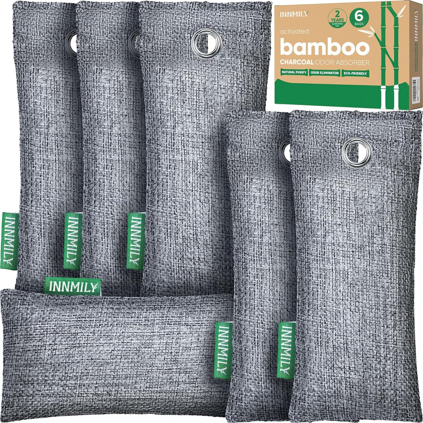 Activated Charcoal Odor Absorber - Bamboo Charcoal Air Purifying Bags for Home, Car & Closet | 6 x 50g