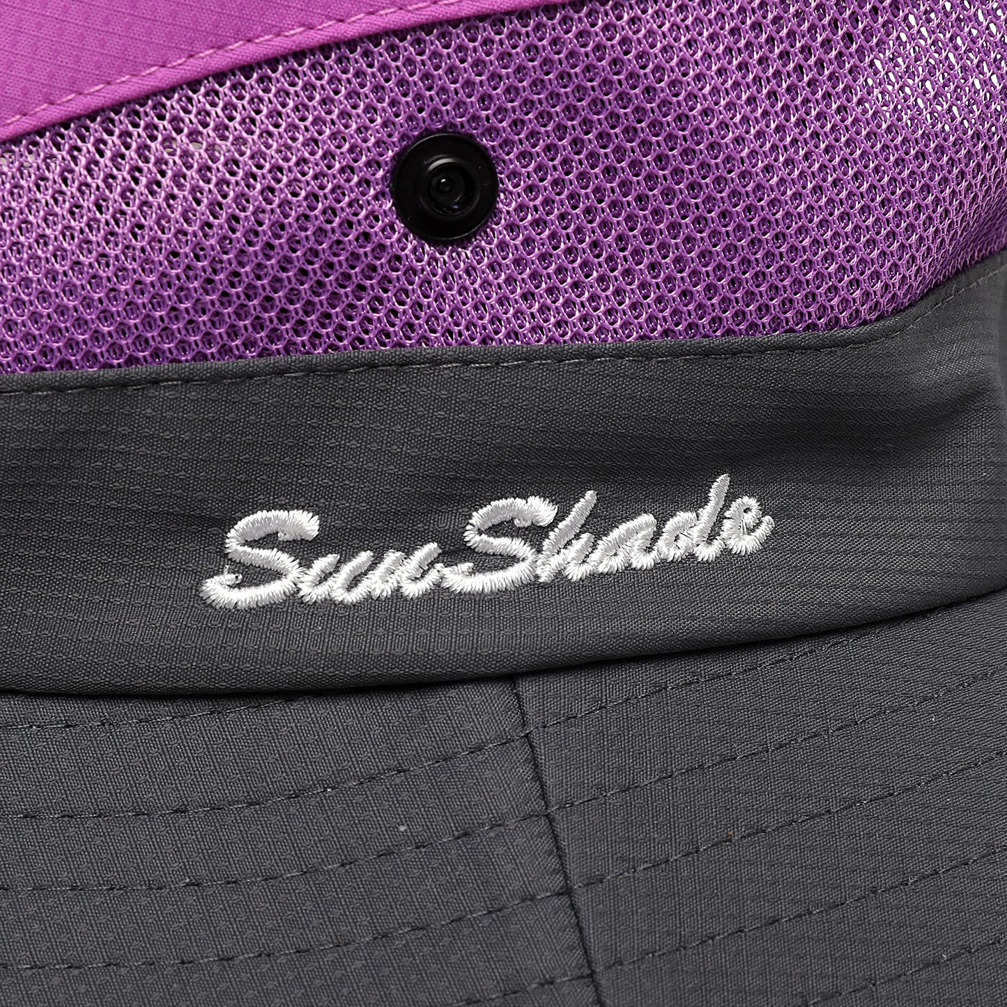 Womens Summer Sun Hat Beach Hat Wide Brim Outdoor UV Protection Hat Foldable Cool Mesh Ponytail Bucket Hat (Purple-Gray)