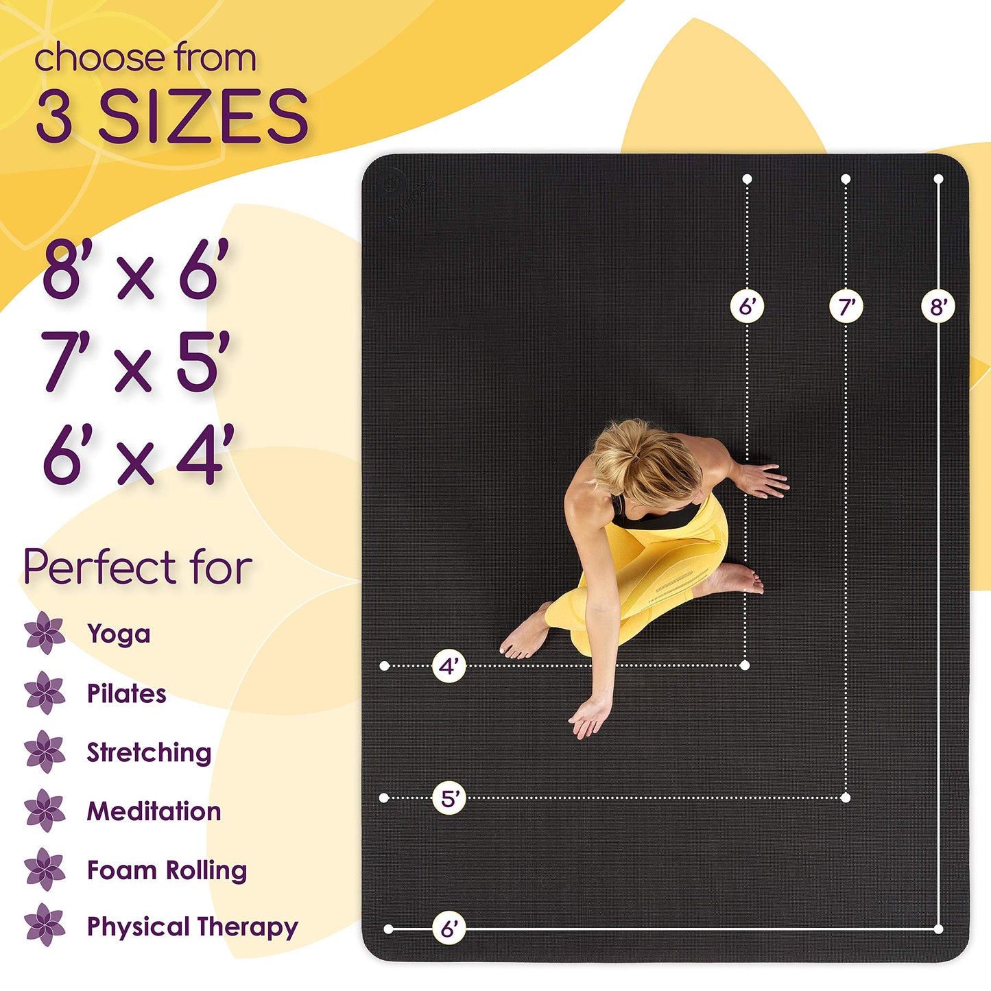ActiveGear Large Yoga Mat 6 x 6 ft - 8mm Extra Thick, Durable, Comfortable, Non-Slip & Odorless Premium Square Yoga and Pilates Mat for Home Gym - Black