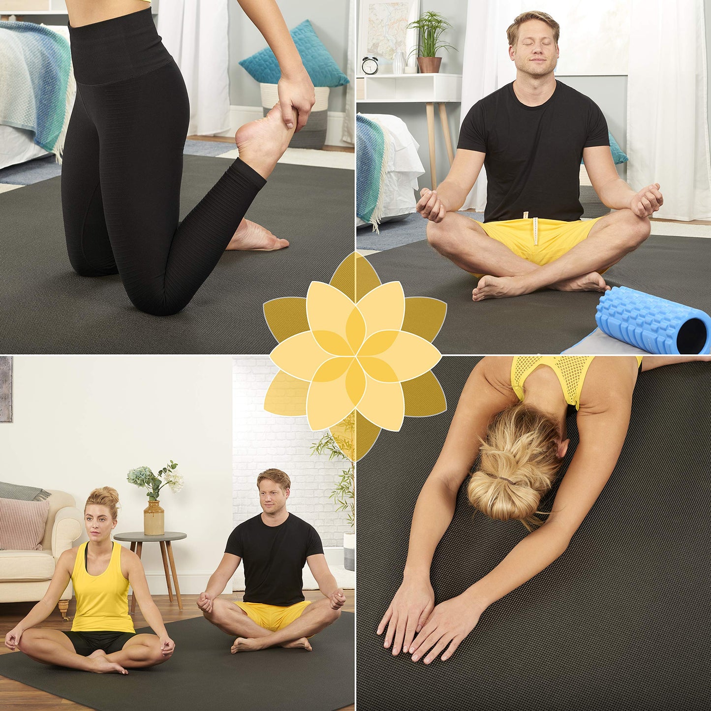 ActiveGear Large Yoga Mat 6 x 6 ft - 8mm Extra Thick, Durable, Comfortable, Non-Slip & Odorless Premium Square Yoga and Pilates Mat for Home Gym - Black