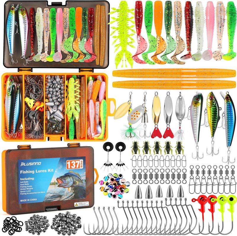 Fishing Lures Kit - 137Pcs Tackle Box with Crankbaits, Hooks & Weights | Freshwater Bait Gear for Men