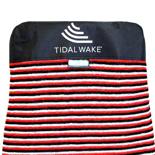 Tidal Wake TAG-IT Snub Nose Surf & Wake Board Sock Bag with Built-in Name Tag 58", Tag Your Bag - Personalize with Your Name! (Red & Black Striped)