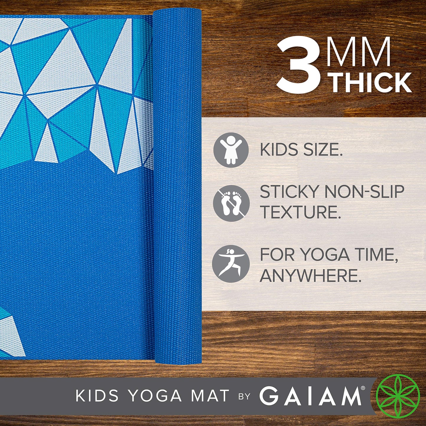 Gaiam Kids Yoga Mat Exercise Mat, Yoga for Kids with Fun Prints - Playtime for Babies, Active & Calm Toddlers and Young Children, Blue Rocket, 3mm