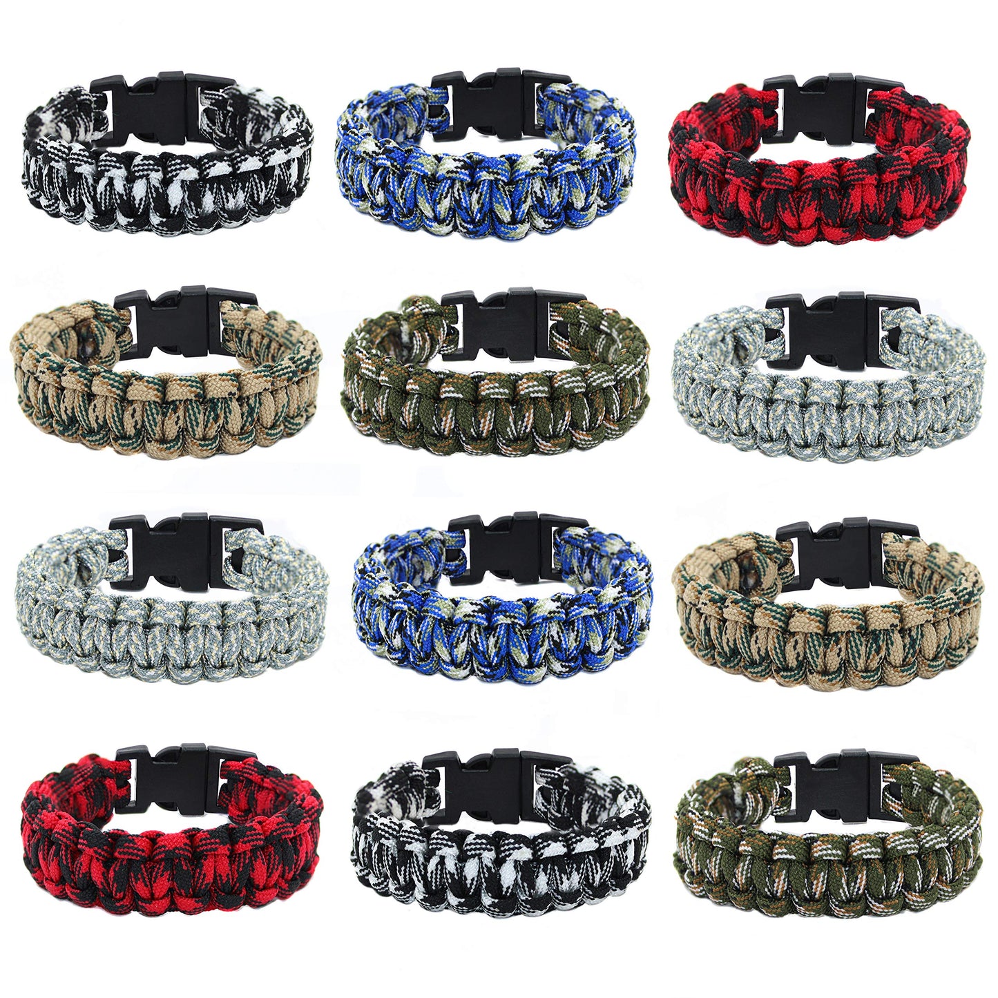 FROG SAC 12 Paracord Bracelets for Boys, Camo Survival Tactical Bracelet Braided with 550 LB Parachute Cord, Teen Camping Gifts Accessories, Military Gear Army Nerf Party Favors