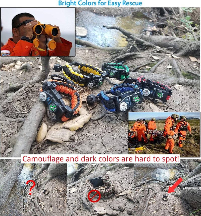 Survival Paracord Bracelet Set - 550 Grade with SOS LED Light, Fire Starter, Compass & Whistle | Adjustable for Men & Women