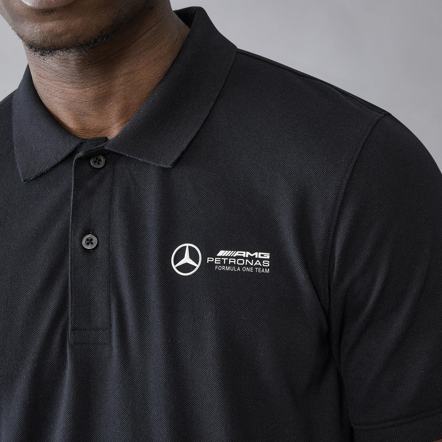 Mercedes AMG Petronas F1 Men's Polo with 3D Team Logo Execution - Black - Size: L