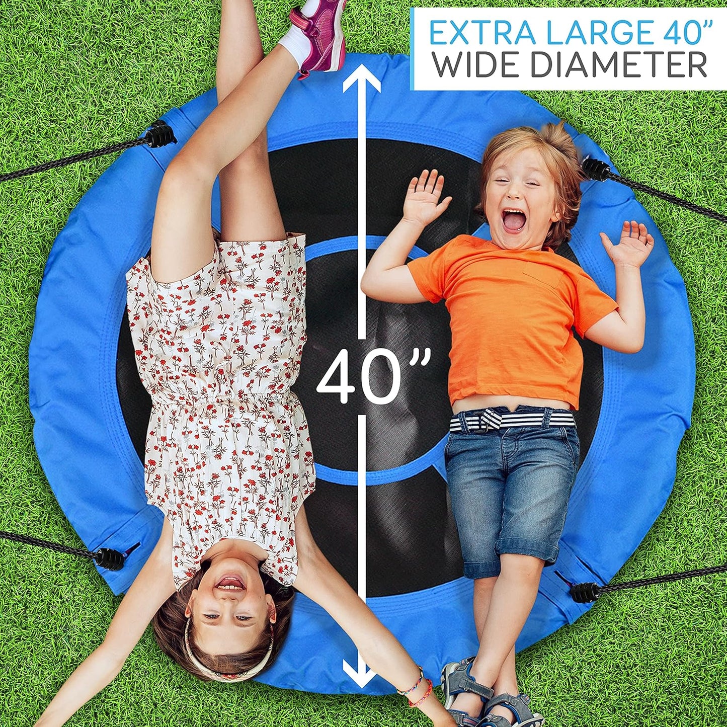 SereneLife Outdoor Tree Swing - 40” Saucer Swing with Adjustable Ropes & Center Swivel Spinner for Kids | Blue