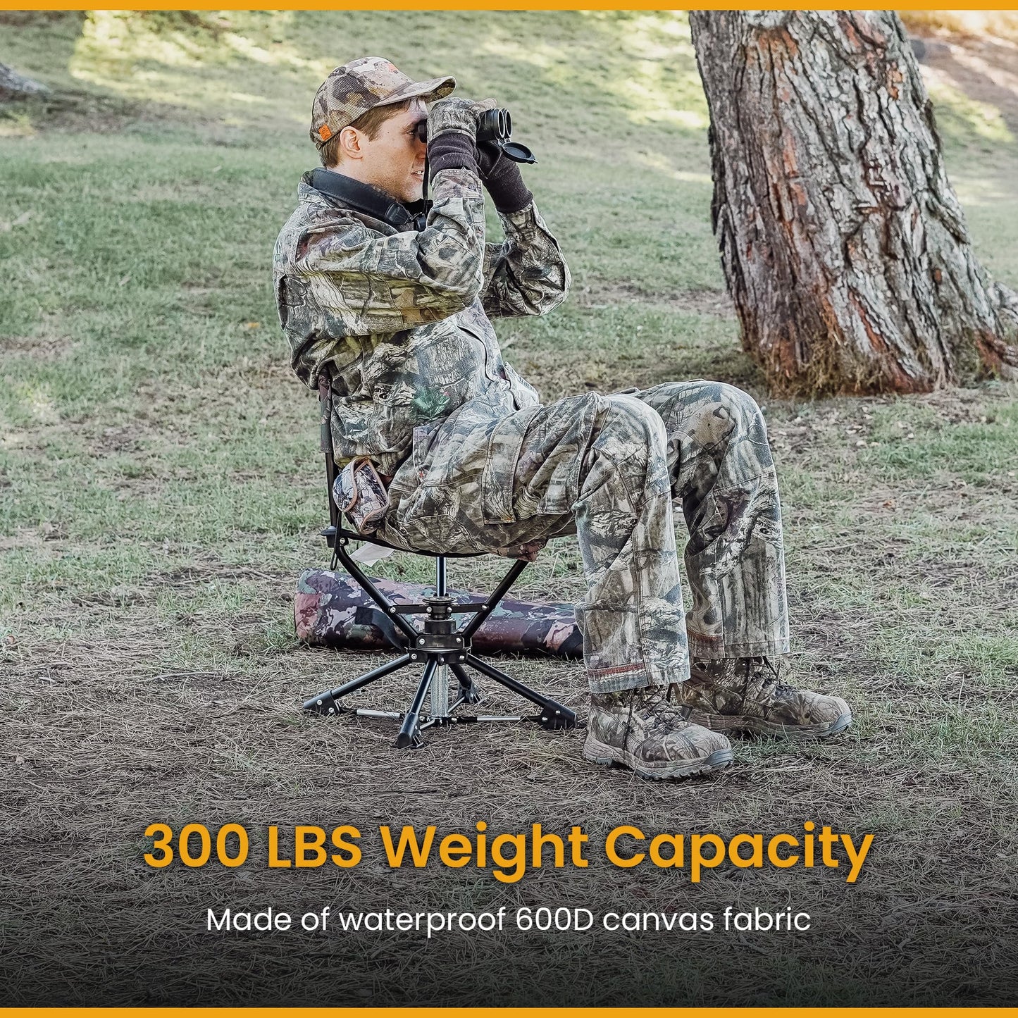 ARROWHEAD OUTDOOR 360° Degree Swivel Hunting Chair Stool Seat, Perfect for Blinds, No Sink Feet, Supports up to 450lbs, Carrying Case, Steel Frame, Fishing, High-Grade 600D Canvas