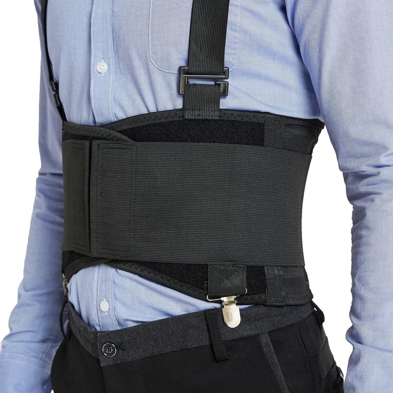 NeoTech Care Back Brace for Work with Removable Pants Clips & Detachable Suspenders - Back Support Belt - Adjustable, Light, Breathable - Posture (Black, Size M)