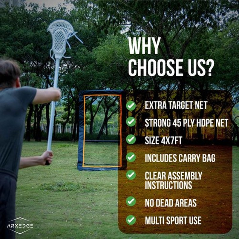 Lacrosse Rebounder for Backyard & Volleyball Rebounder with Bonus Target Net, 5 Rebound Angles, Strong Bounce back, 4x7ft Large Practice Area - Durable Volleyball Rebounder Net for Multisport Training