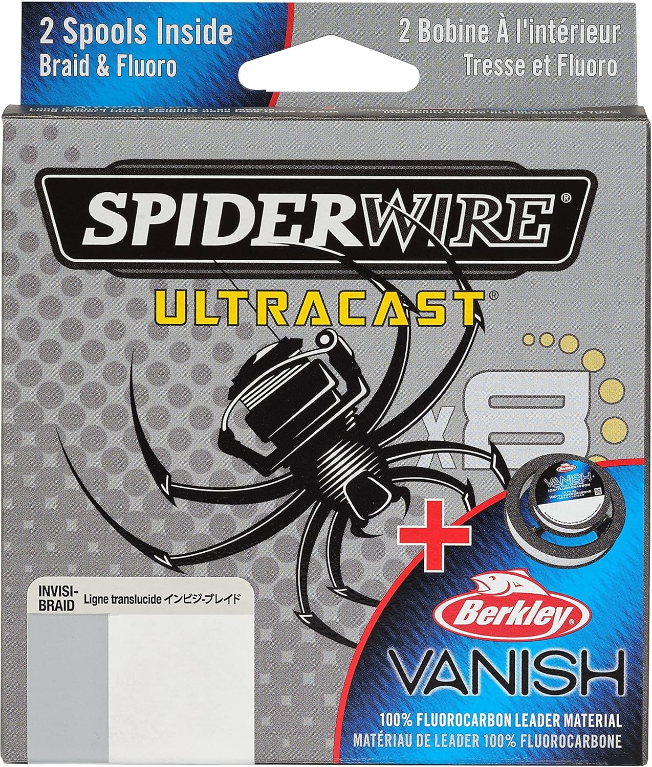 SpiderWire Ultracast Braid - 30lb Translucent Braid with 50lb Clear Fluorocarbon Leader | 164yd/150m Spool