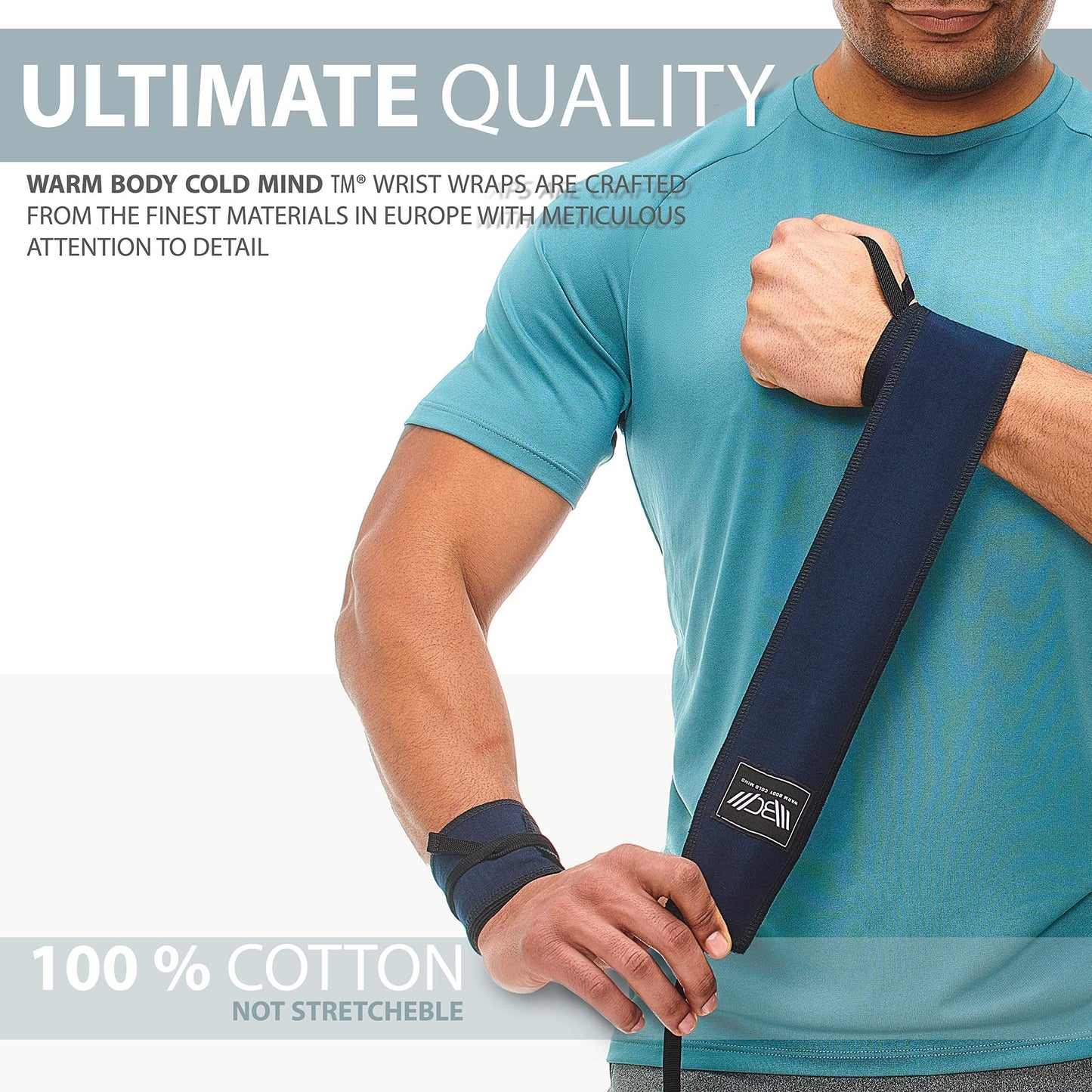 WARM BODY COLD MIND - Premium Cotton Weight Lifting Wrist Wraps for Cross Training, Powerlifting, Deadlift, Weightlifting, Gym, Wrist Straps, Workout, Fitness, Heavy-Duty Suppor (Navy Blue)