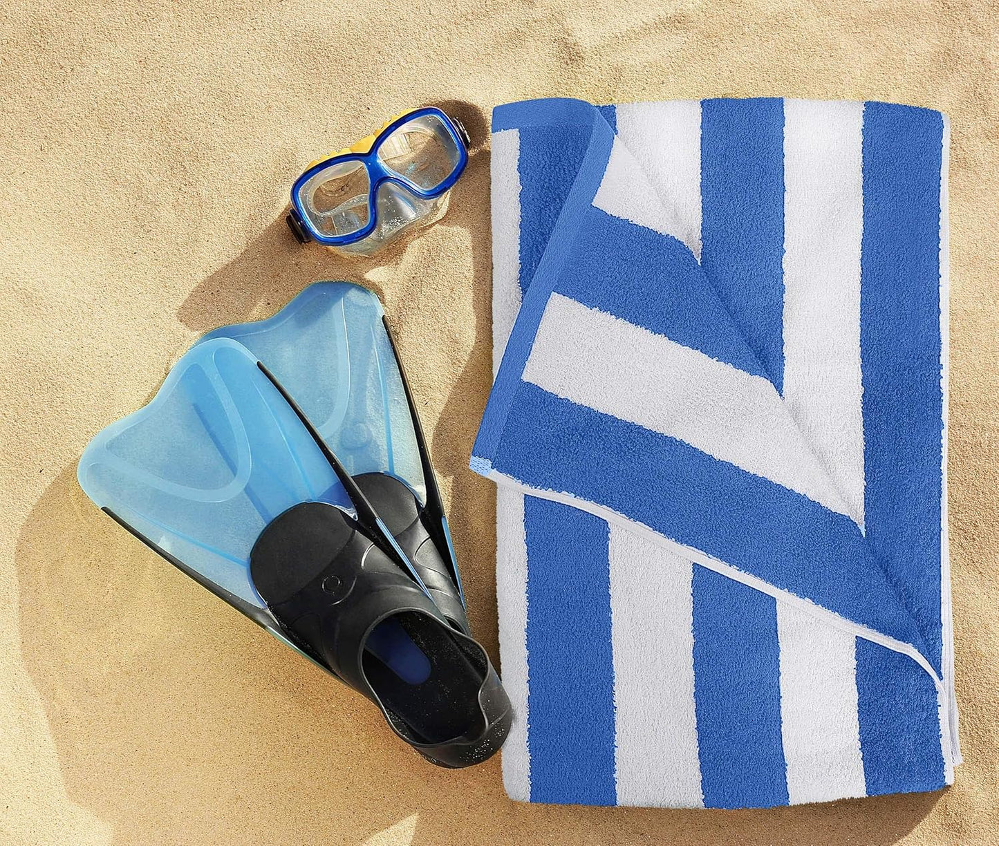 Oversized Cabana Beach Towels - Pack of 4 Cotton 30x60 Inches | Modern Striped Design in Blue