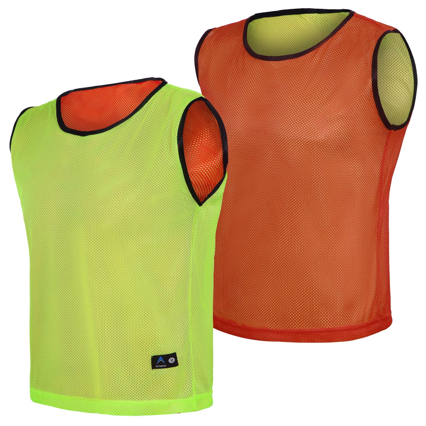 Athllete Men's Reversible Mesh Pinnies - 12 Pcs Duramesh Youth/Adult Practice Jersey - Red/Neon Yellow, Medium/Large