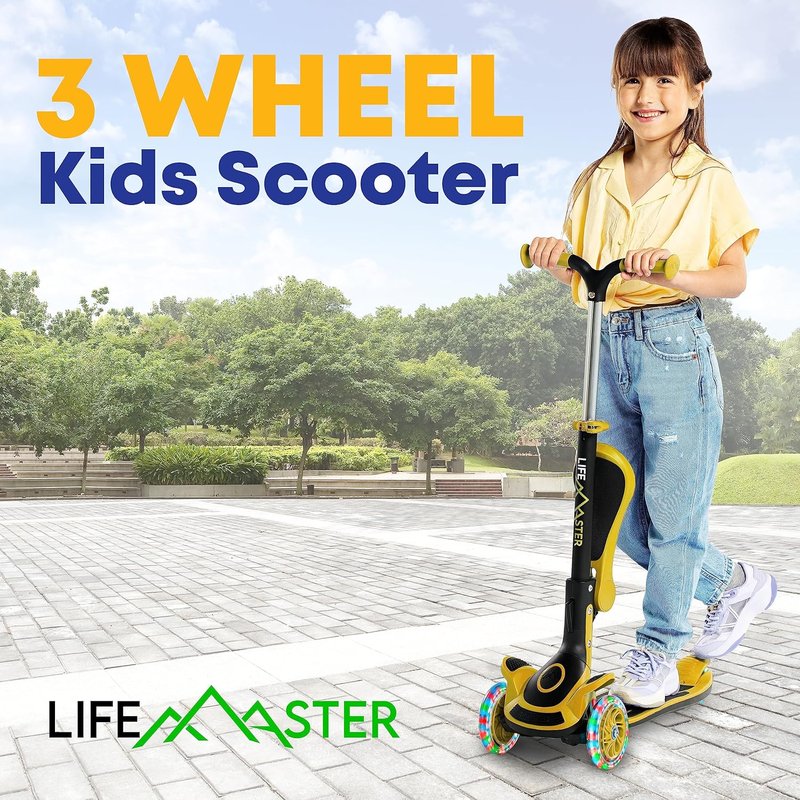3 Wheel Scooter for Kids - Foldable Seat & Adjustable Handlebar | Light-Up LED Wheels, Indoor & Outdoor Fun