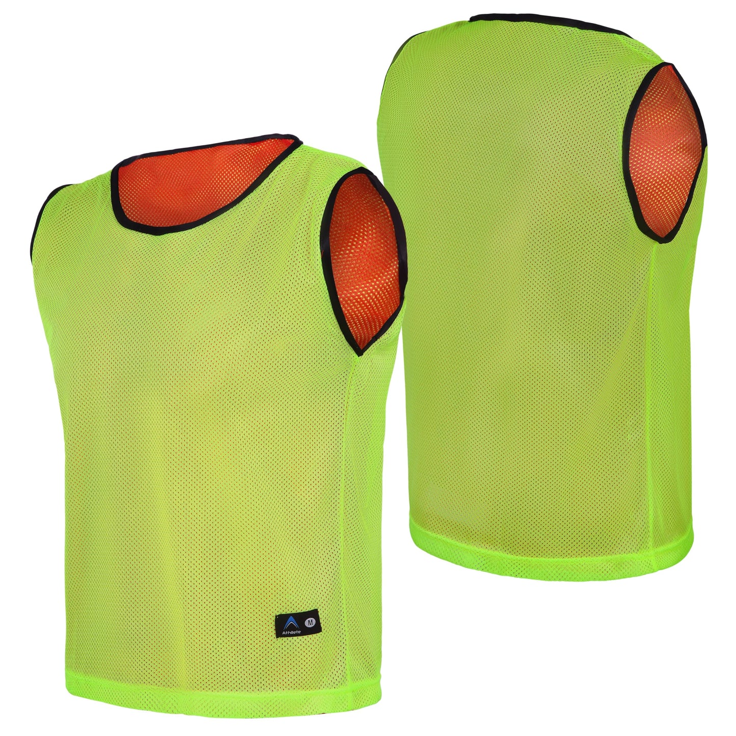 Athllete Men's Reversible Mesh Pinnies - 12 Pcs Duramesh Youth/Adult Practice Jersey - Red/Neon Yellow, Medium/Large