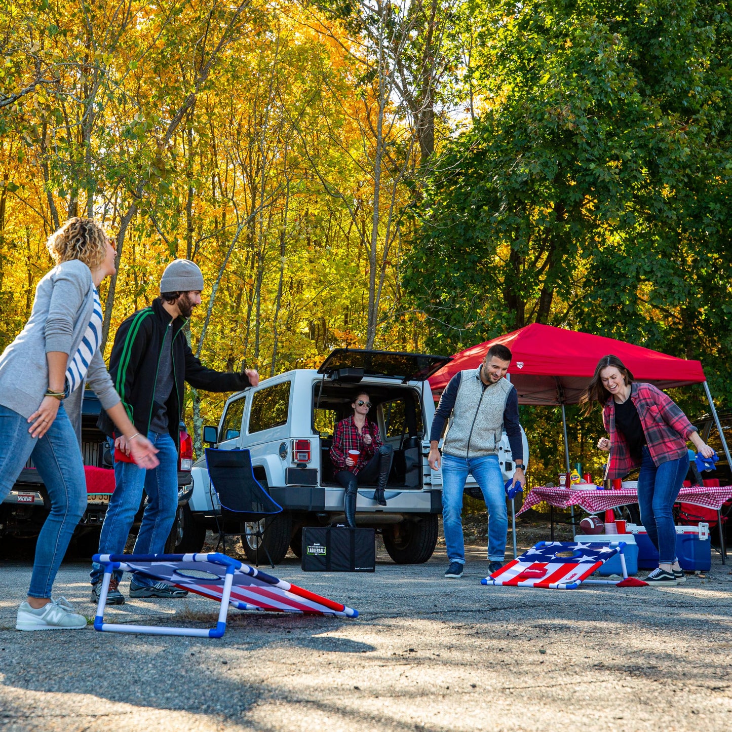 Franklin Sports Cornhole Game Sets - Portable Cornhole Boards + Bean Bags - (2) Boards + (8) Bean Bags Included - Perfect Beach + Lawn Tailgate Game Set - USA