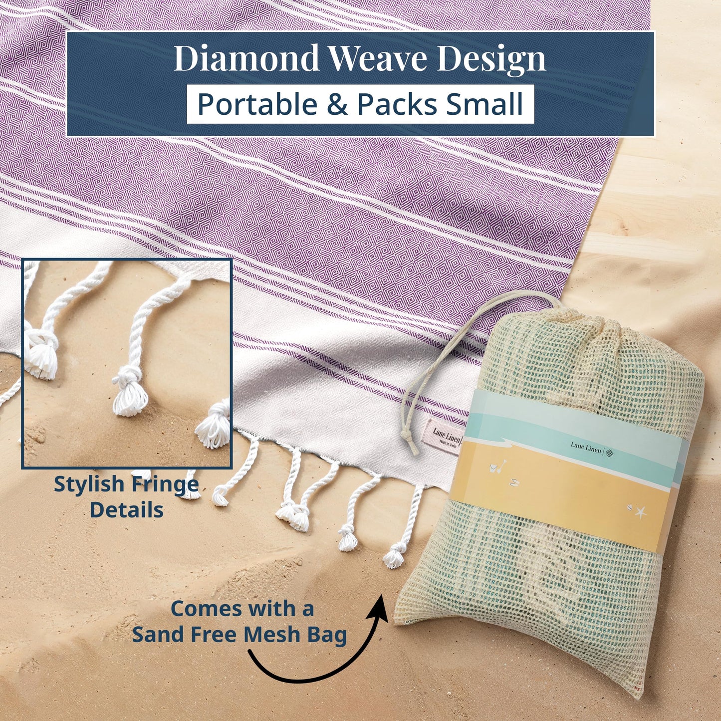LANE LINEN Picnic Mat for Beach Vacation Essentials - Large Outdoor Blanket,Quick Dry and Pre-Washed, Soft Comfort, Perfect for Family Vacations, Park Relaxation, Sand Lounge – Wistful Mauve