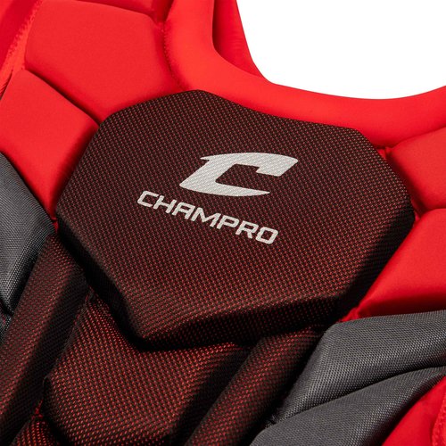 CHAMPRO Optimus Pro Plus Ergonomic Baseball Catcher’s Chest Protector for Commotio Cordis with Removeable Shoulder Cap, 15.5", Scarlet Red