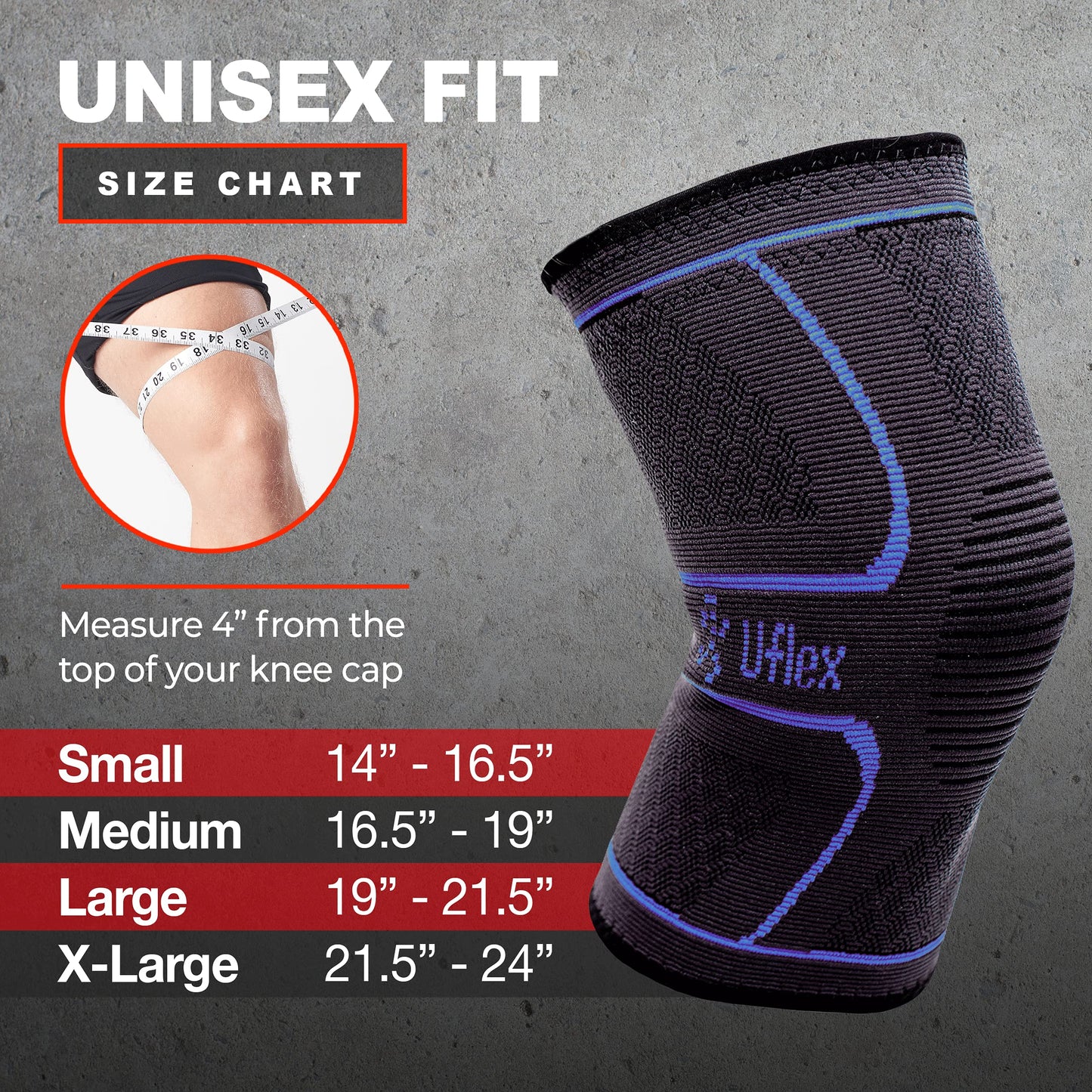 UFlex Athletics Knee Compression Sleeve Support for Women and Men - Knee Brace for Pain Relief, Fitness, Weightlifting, Hiking, Sports - Black, Small