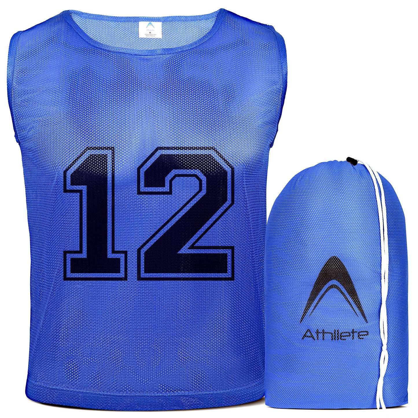 Athllete 12 pcs Duramesh Pinnies/Scrimmage Vest - Kids Youth and Adult Pinnies, Numbered Penny Jerseys for Soccer