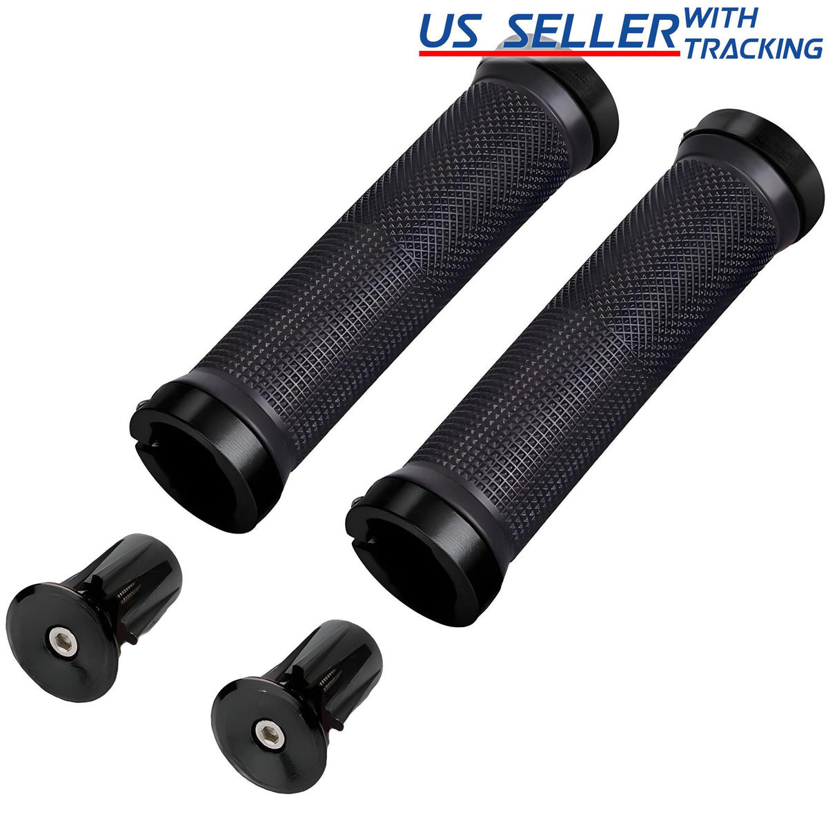Ergonomic Bicycle Handlebar Grips with Aluminum Alloy End Plugs - Comfortable Non-Slip Fit