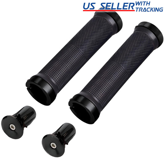 Ergonomic Bicycle Handlebar Grips with Aluminum Alloy End Plugs - Comfortable Non-Slip Fit