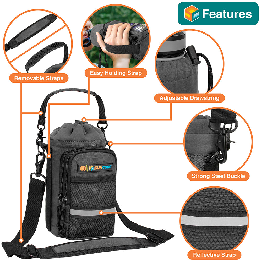 Insulated Water Bottle Carrier Bag with Adjustable Straps for Hiking Camping Travel