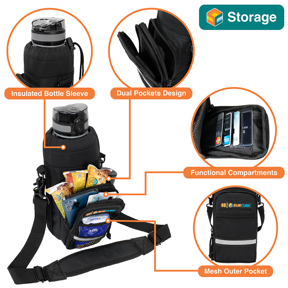 Insulated Water Bottle Carrier Bag with Adjustable Straps for Hiking Camping Travel