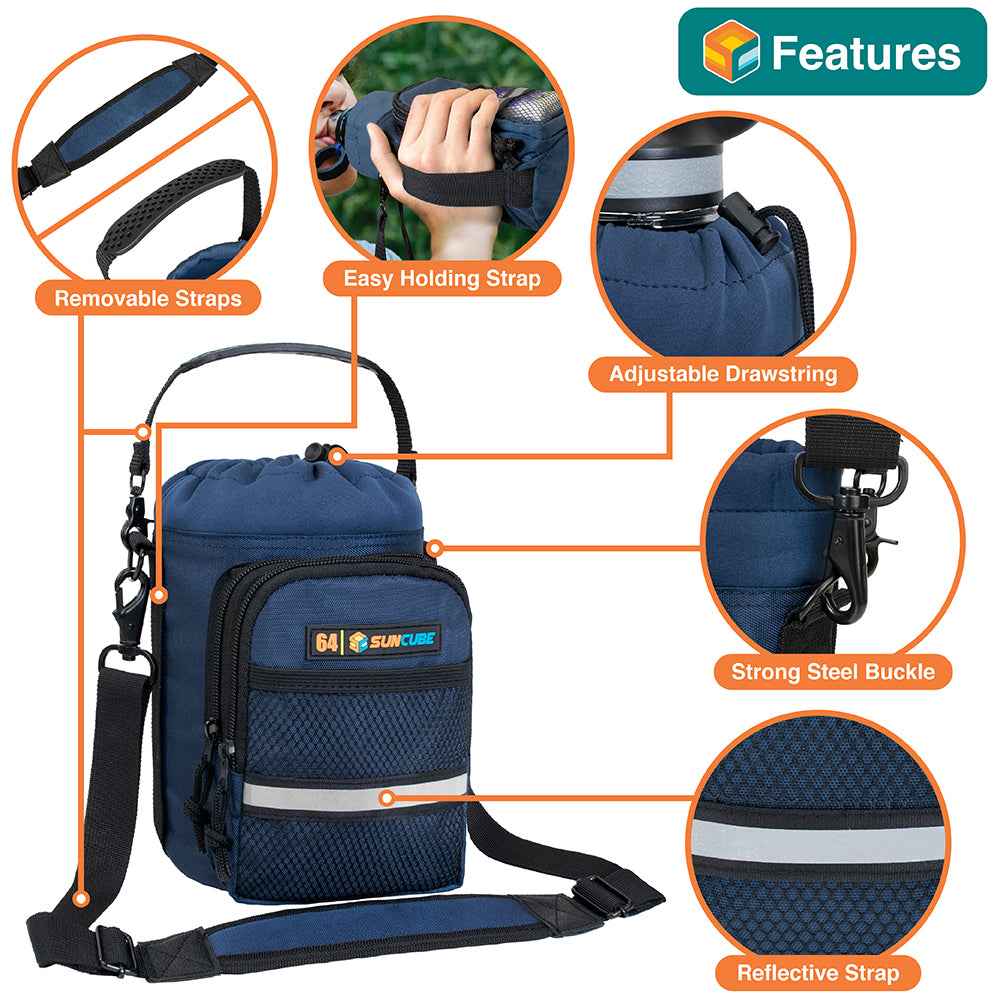 Insulated Water Bottle Carrier Bag with Adjustable Straps for Hiking Camping Travel