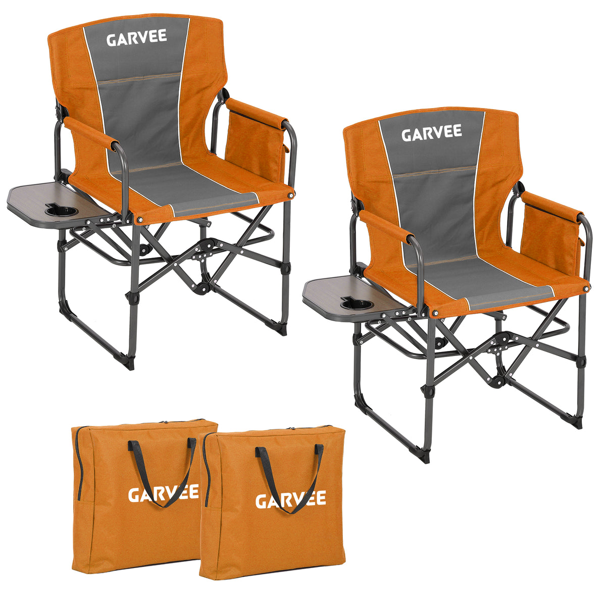 Heavy Duty Folding Camping Chairs with Side Table & Bag 2-Pack